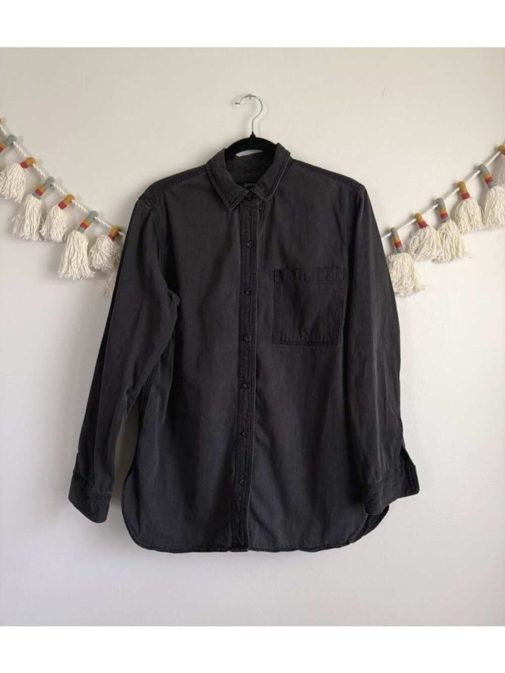 Quince Denim Oversized Shirt Jacket Shacket Button Front Organic Cotton Black M